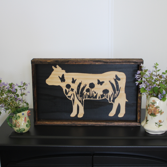 Cow Scene Carved Framed Artwork