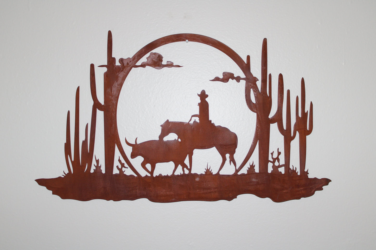 Cowboy Sunrise Rustic Metal Wall Art Ranch Sign