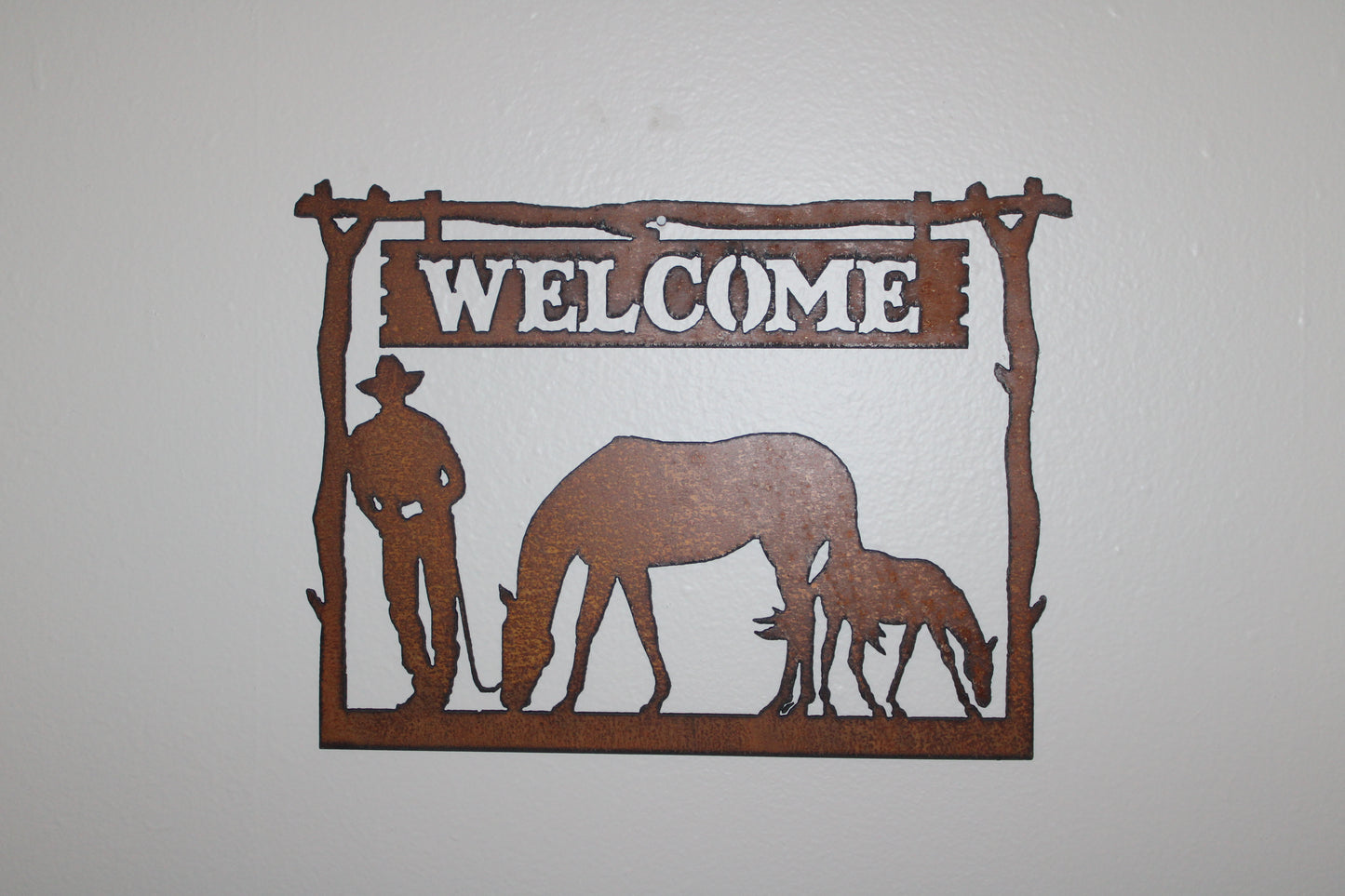 Cowboy Western Rustic Metal Wall Art Welcome Sign