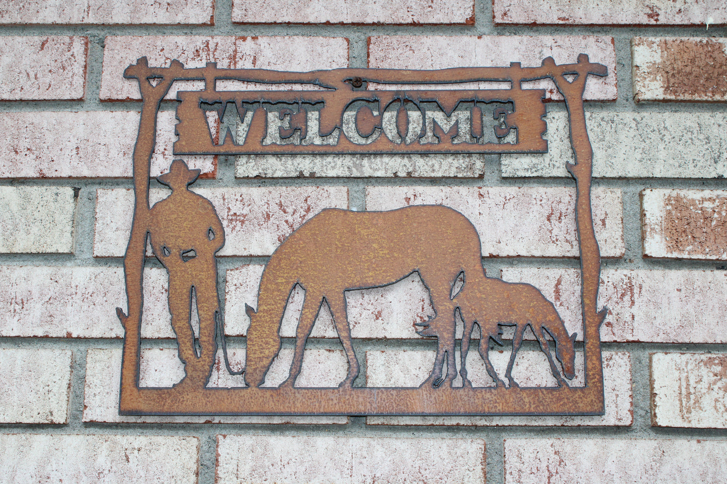 Cowboy Western Rustic Metal Wall Art Welcome Sign