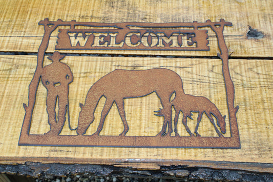 Cowboy Western Metal Welcome Sign Wall Art