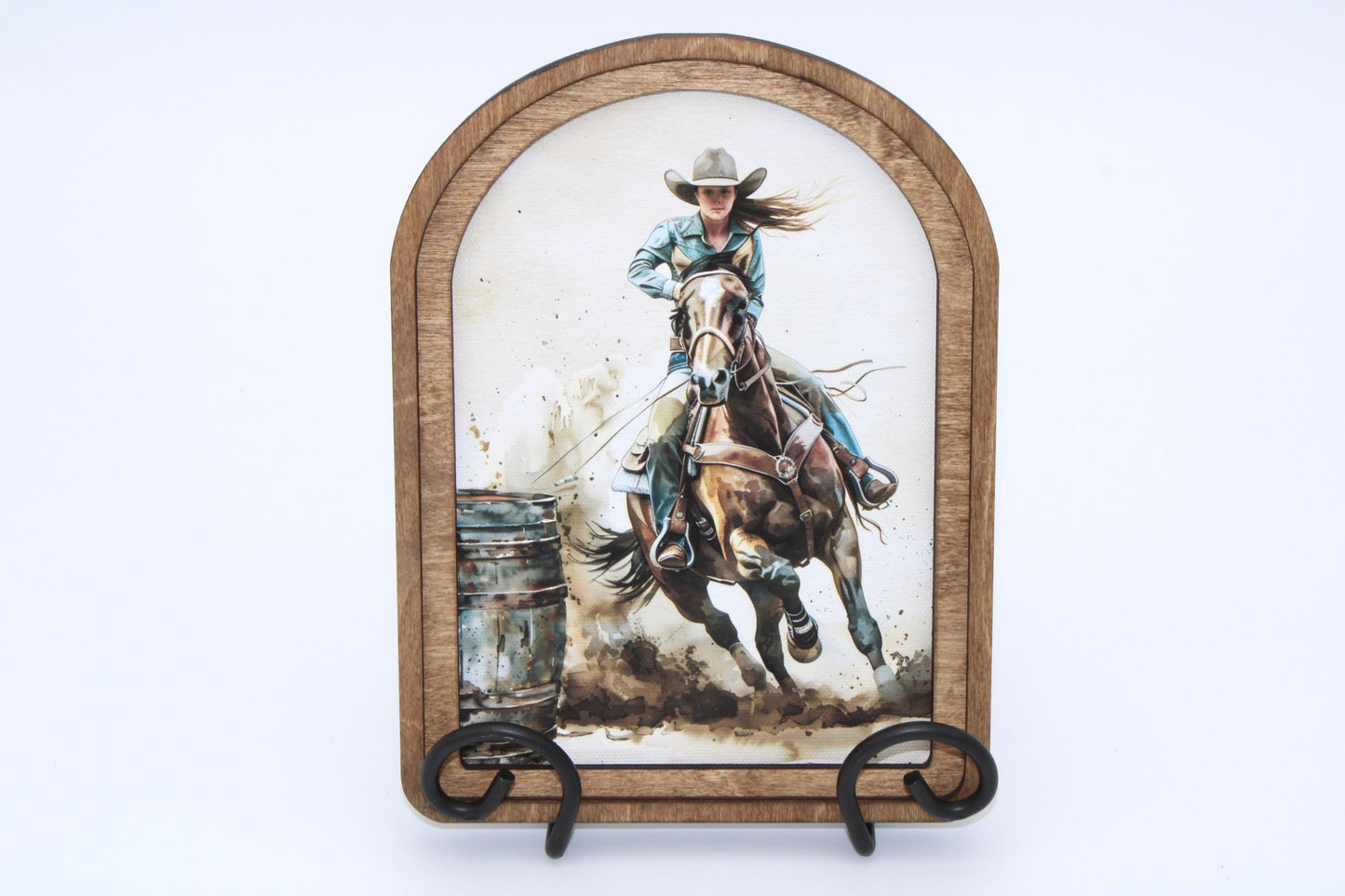 Female Barrel Racer Rodeo Arch Top Framed Artwork