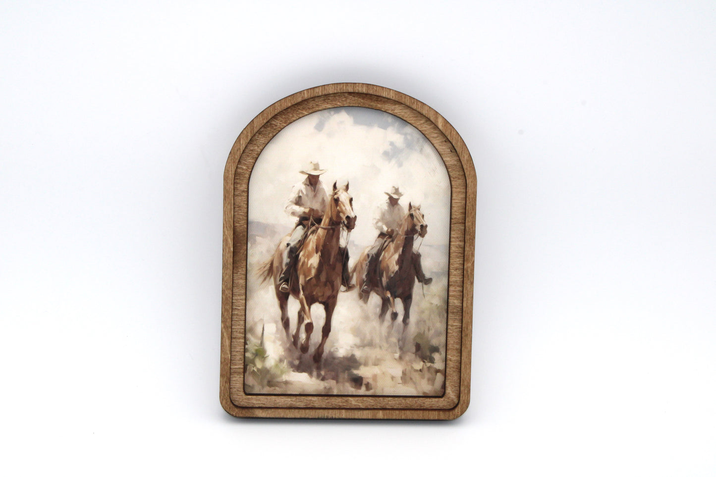 Cowboys on Horses Arch Top Framed Artwork