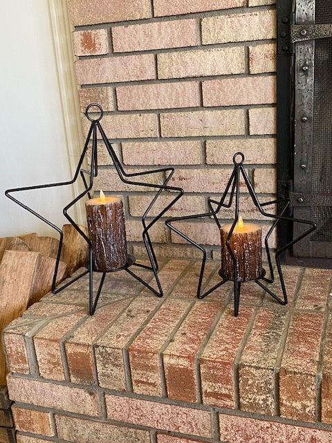 Iron 3D Star Pillar Candleholder 16"