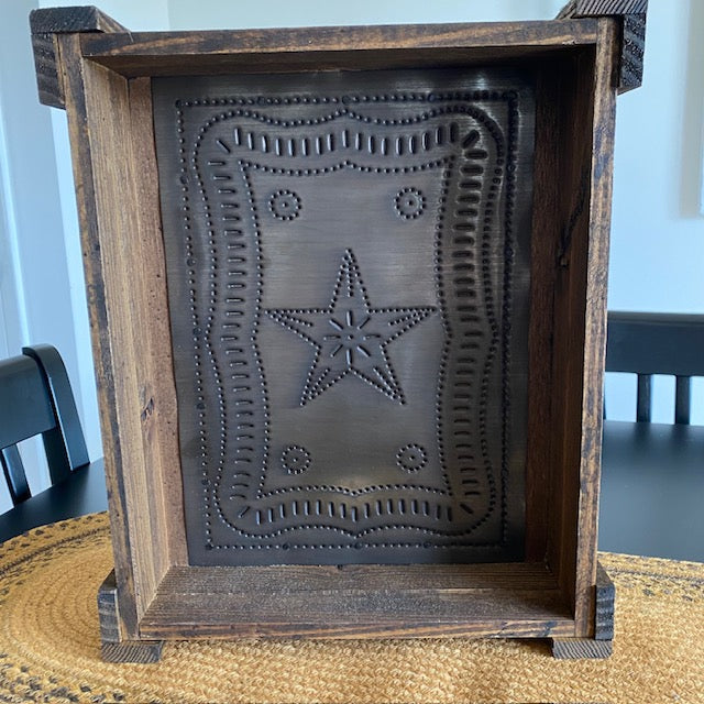 Primitive Punched Tin Decorative Wood Box