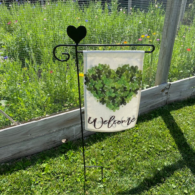Wrought Iron Garden Flag Stand with Heart Top