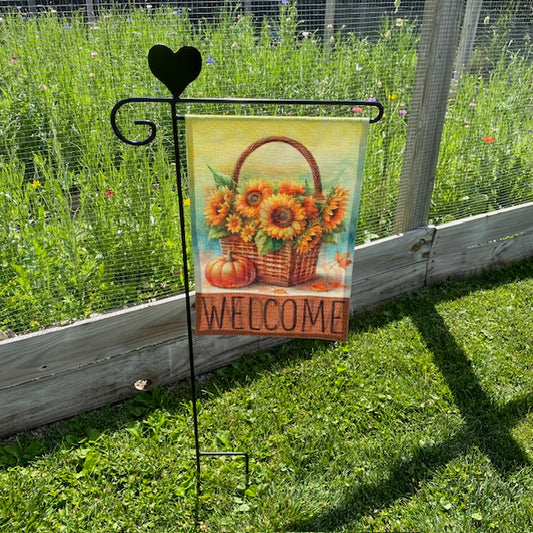 Wrought Iron Garden Flag Stand with Heart Top