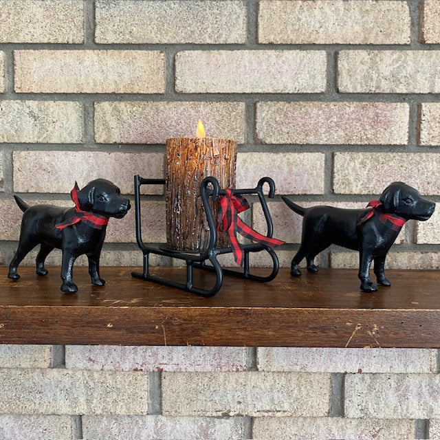 Primitive Iron Sled Pillar Candle Holder