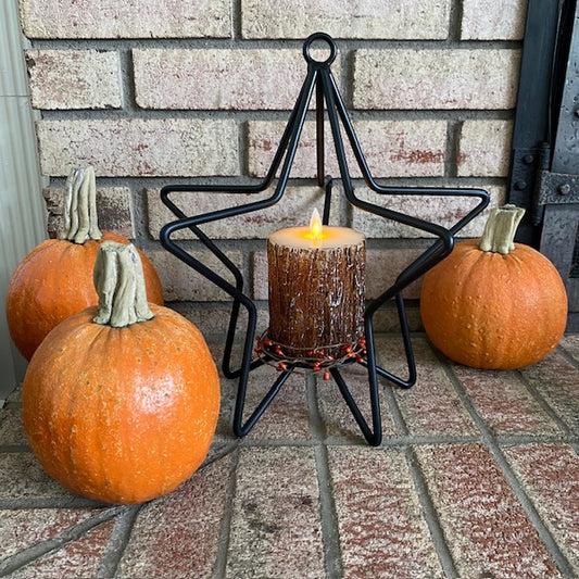 Primitive Iron 3D Star Pillar Candle Holder 12"