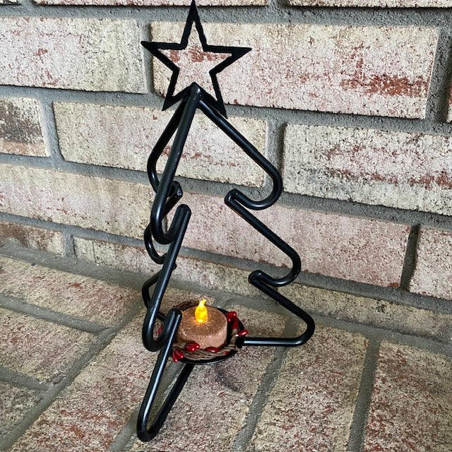 Primitive Iron 3D Christmas Tree Tea Light Candle Holder