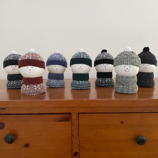 Snowman Wood Shelf Sitter with Wool Sweater and Hat