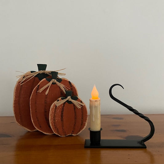 Primitive Iron Taper Candle Holder with Curved Handle