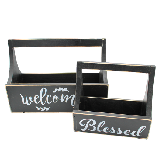 Decorative Wood Tote Set of Two