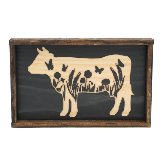 Cow Scene Carved Framed Artwork