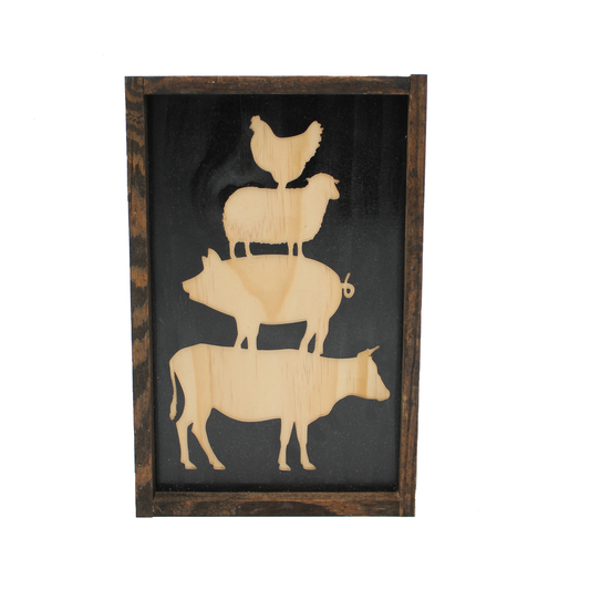 Farm Animal Stack Carved Framed Artwork