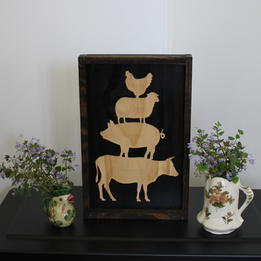 Farm Animal Stack Carved Framed Artwork