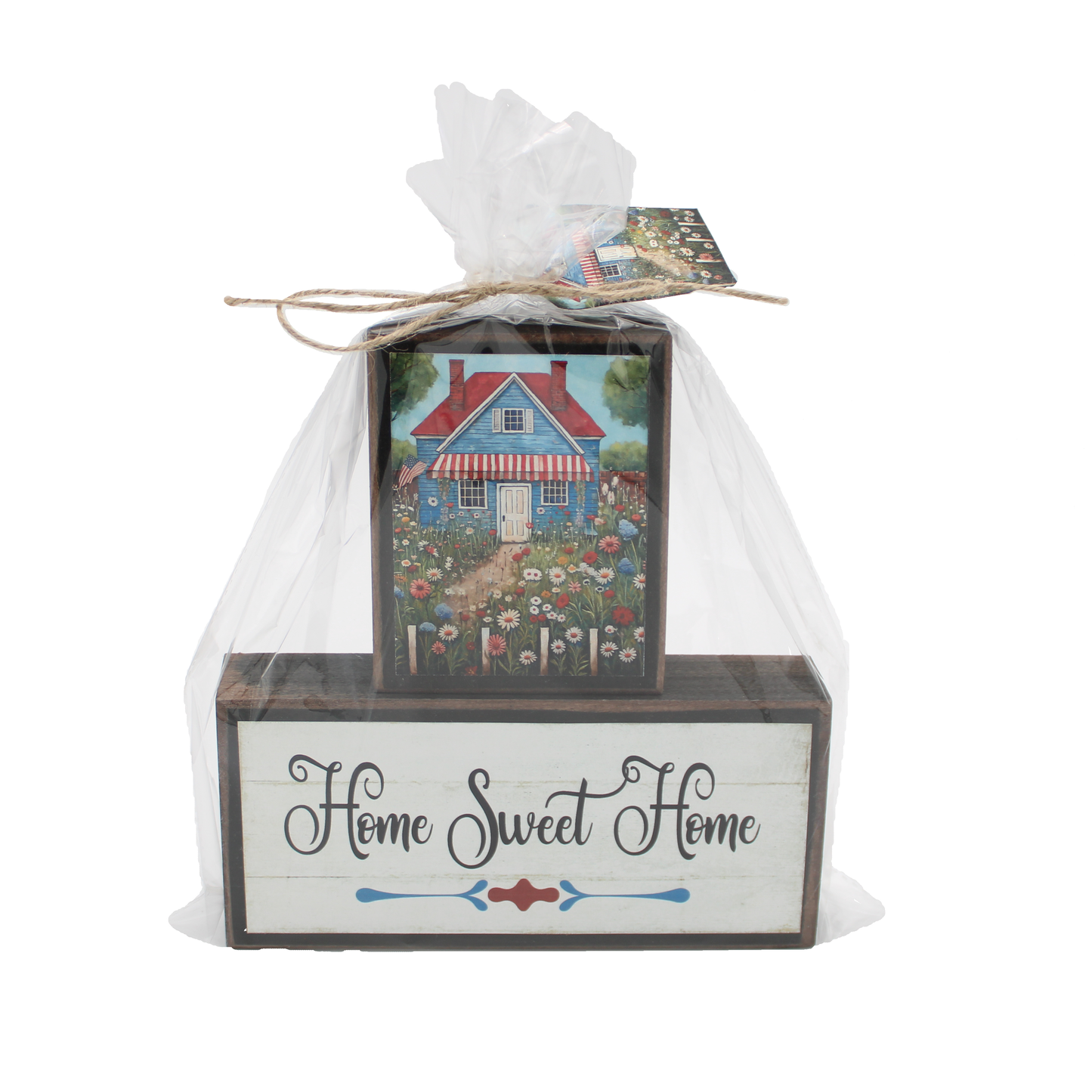 Shelf Sitter "Home Sweet Home" Solid Wood Block Print Gift Set