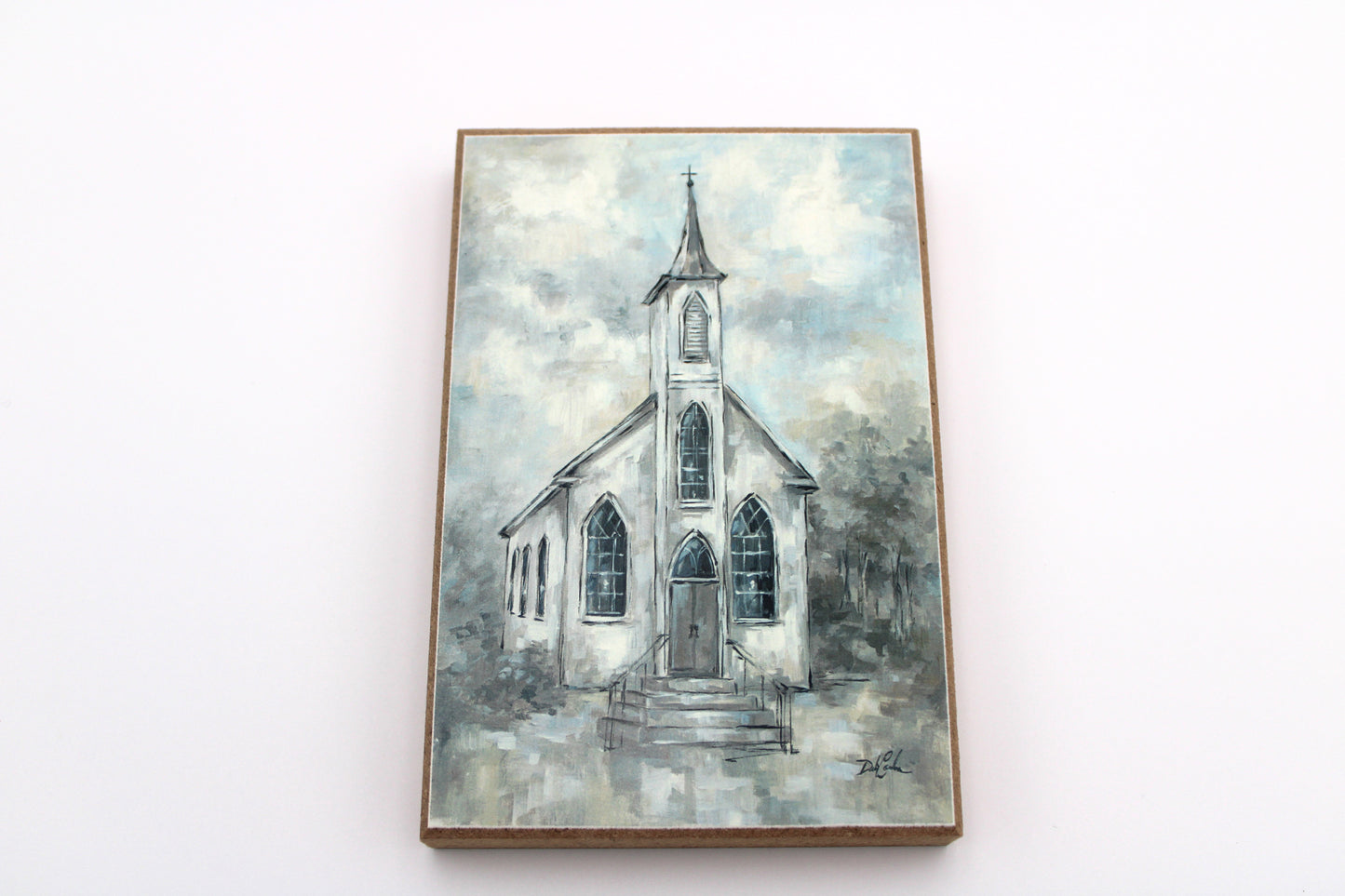 Shelf Sitter "Church" Wood Block Print