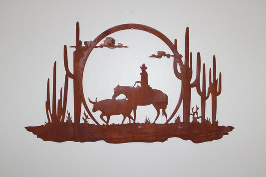 Cowboy Sunrise Rustic Metal Wall Art Ranch Sign