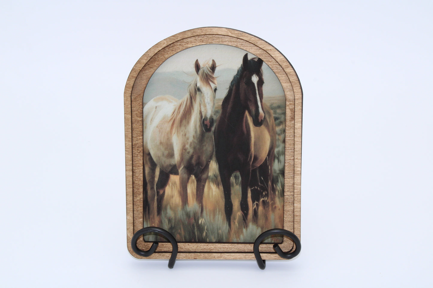 Two Horses Arch Top Framed Artwork