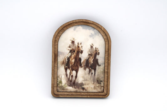 Cowboys on Horses Arch Top Framed Artwork