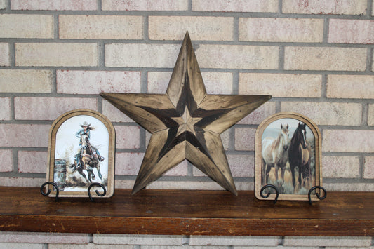 Female Barrel Racer Rodeo Arch Top Framed Artwork
