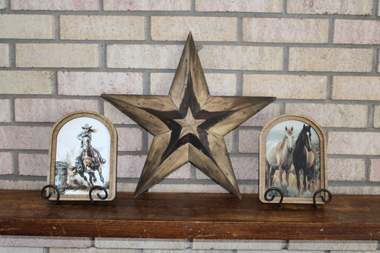 Cowboys on Horses Arch Top Framed Artwork