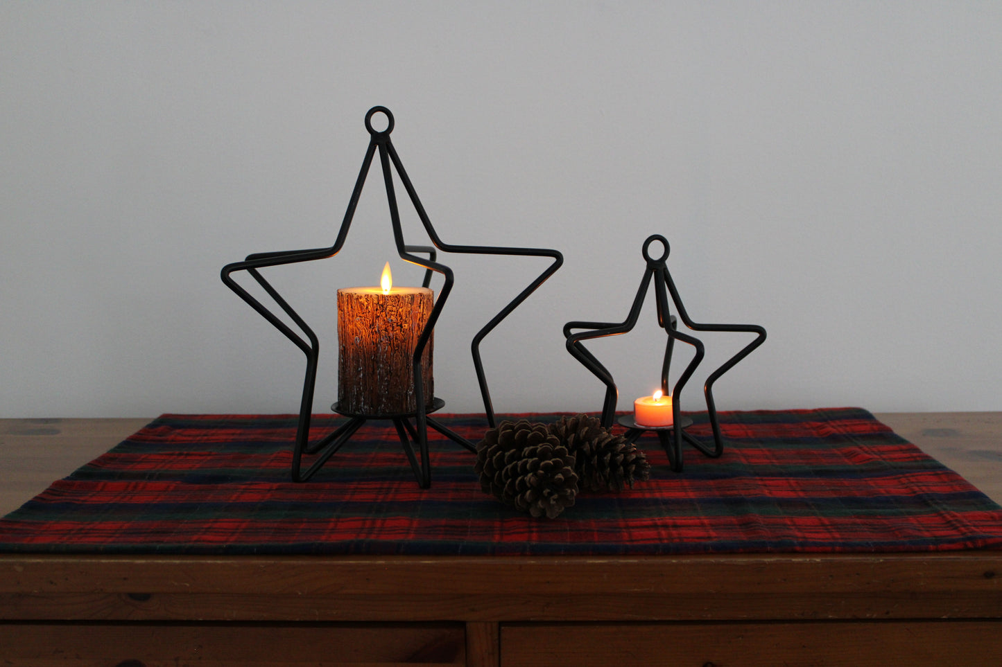 Iron 3D Star Pillar Candle Holder 12"