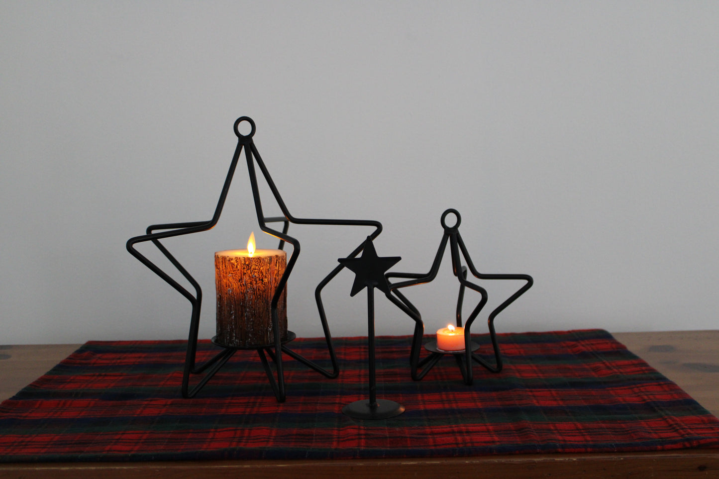 Iron 3D Star Pillar Candle Holder 12"
