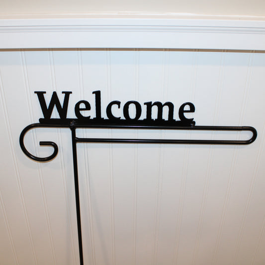 Wrought Iron Garden Flag Stand with Welcome Sign Top