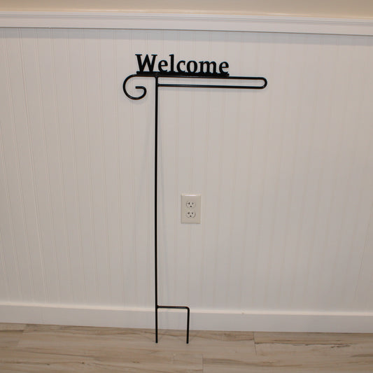 Wrought Iron Garden Flag Stand with Welcome Sign Top