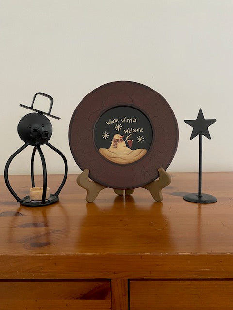 Iron 3D Snowman Tea Light Candle Holder