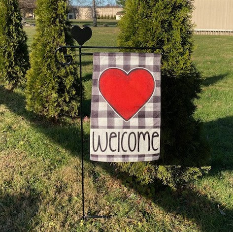 Wrought Iron Garden Flag Stand with Heart Top