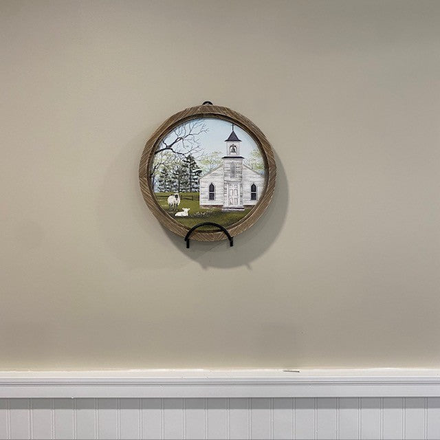Church Scene Wood Framed Artwork