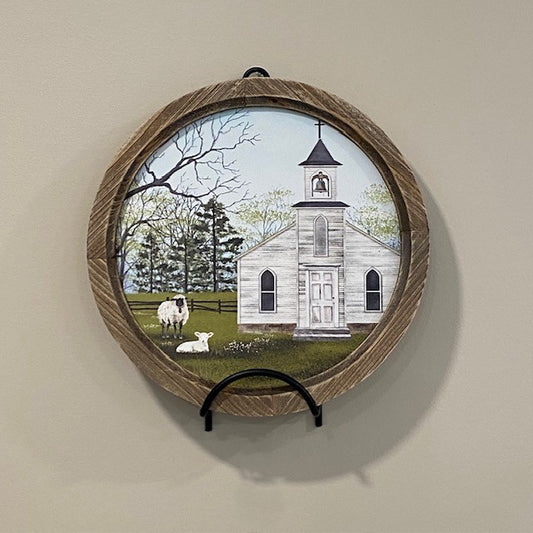 Church Scene Wood Framed Artwork