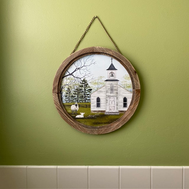 Church Scene Wood Framed Artwork