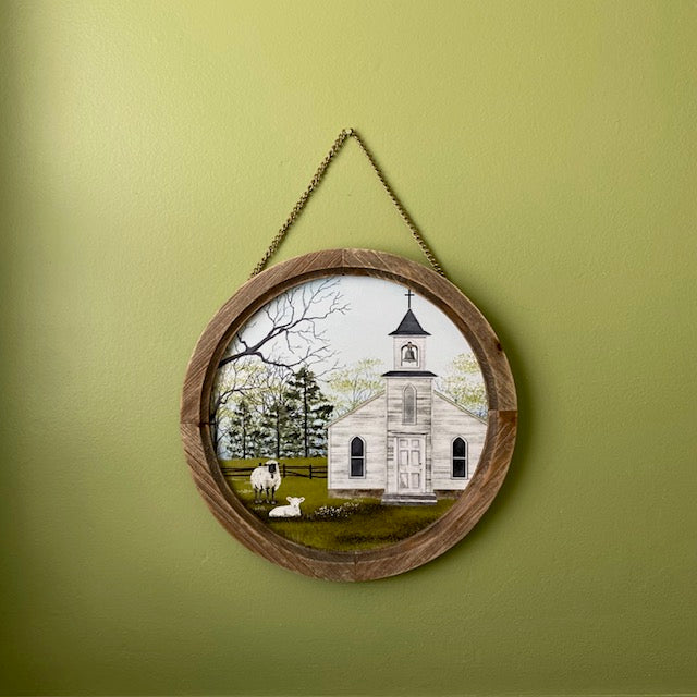 Church Scene Wood Framed Artwork
