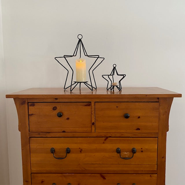 Iron 3D Star Pillar Candleholder 16"
