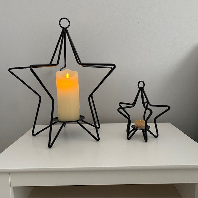 Iron 3D Star Pillar Candleholder 16"