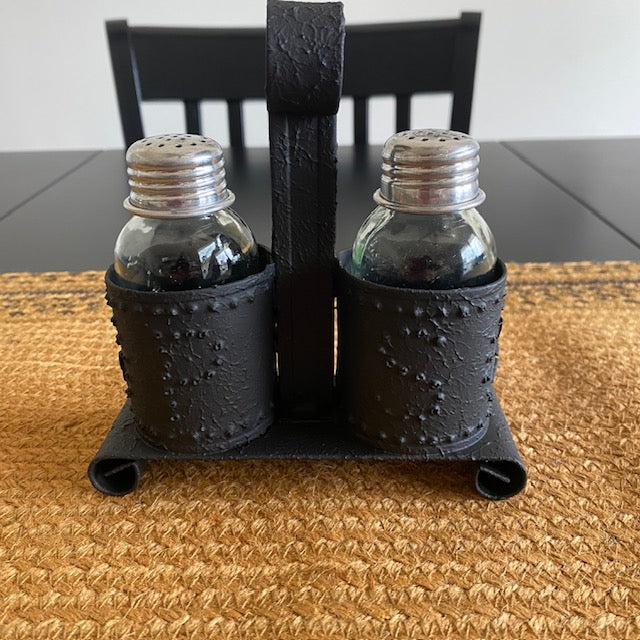 Punched Tin Salt and Pepper Shaker Holder