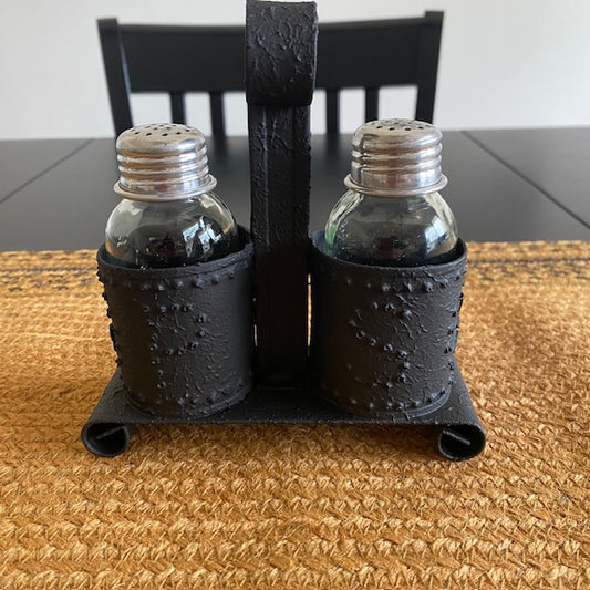 Punched Tin Salt and Pepper Shaker Holder