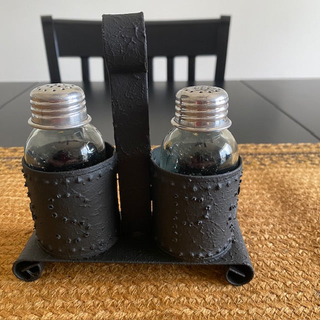 Punched Tin Salt and Pepper Shaker Holder