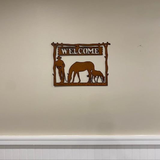 Cowboy Western Metal Welcome Sign Wall Art