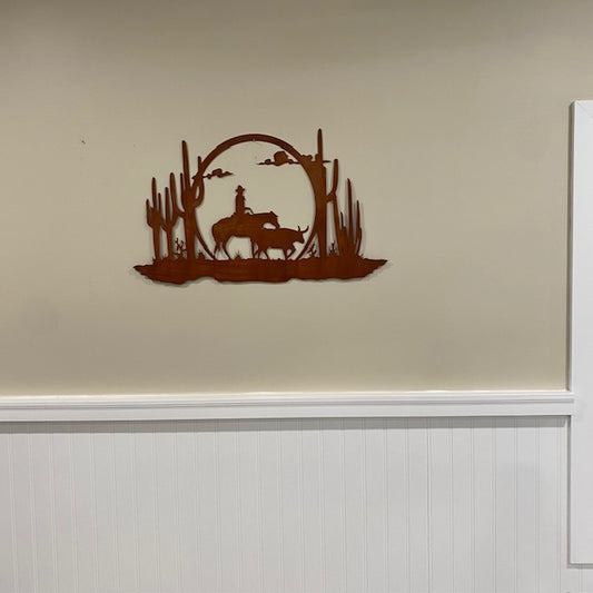Cowboy Ranch Sunrise Metal Sign Wall Art