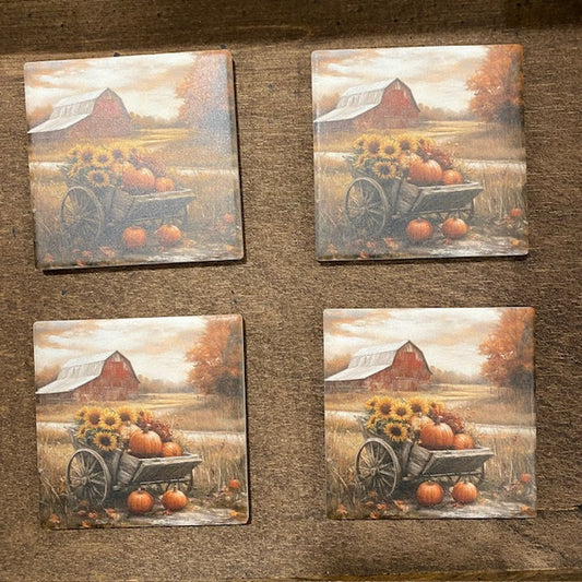 Fall Scene Drink Coasters set of 4