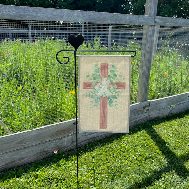 Wrought Iron Garden Flag Stand with Heart Top