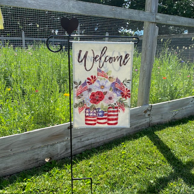 Wrought Iron Garden Flag Stand with Heart Top