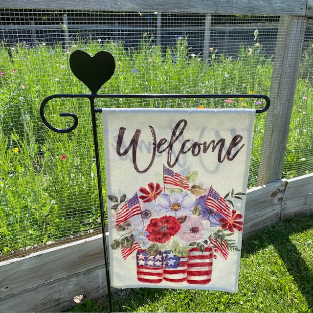 Wrought Iron Garden Flag Stand with Heart Top