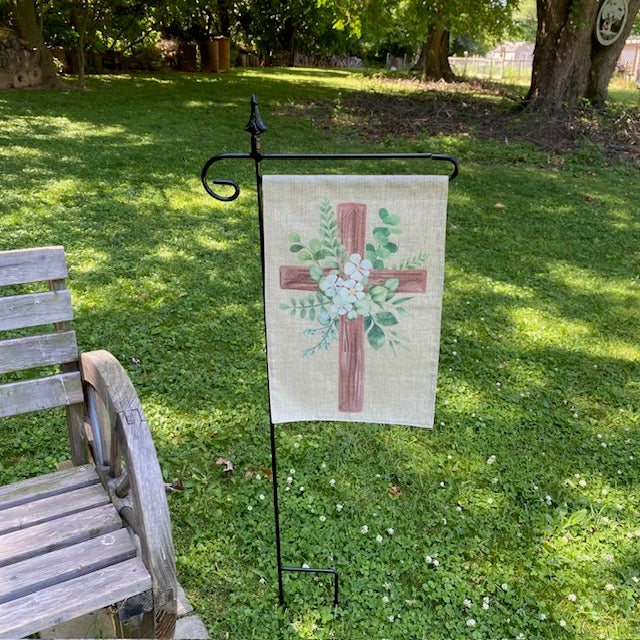 Wrought Iron Garden Flag Stand Finial Top with Closed Holder