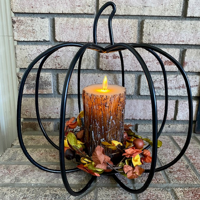 Wrought Iron 3D Pumpkin Pillar Candle Holder